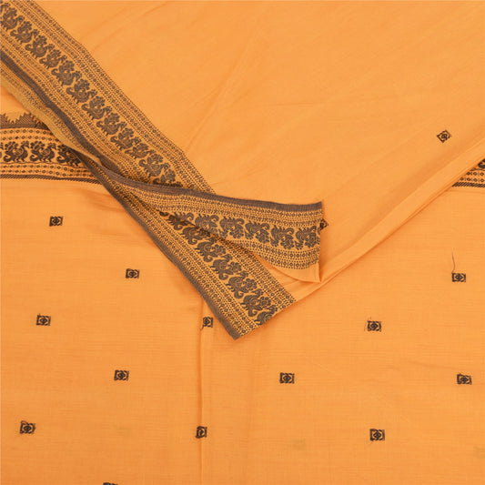 Sanskriti Vintage Sarees Peach Hand Woven Pure Cotton Sari 5+yd Craft Sustainable Fabric