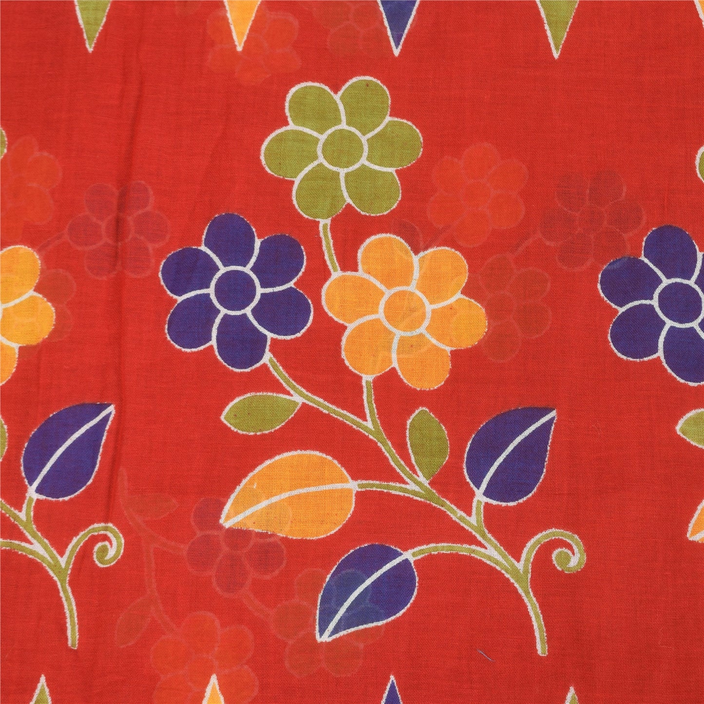 Sanskriti Vintage Sarees Indian Red Pure Cotton Printed Sari 5+yd Craft Sustainable Fabric