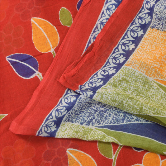 Sanskriti Vintage Sarees Indian Red Pure Cotton Printed Sari 5+yd Craft Sustainable Fabric