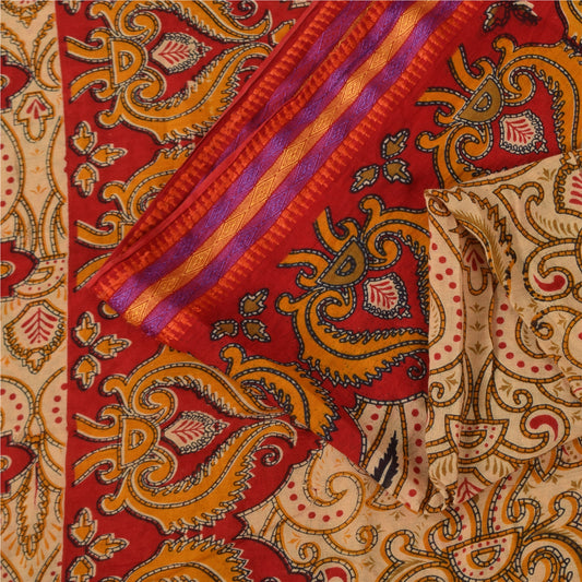 Санскритские винтажные сари персикового/красного цвета из чистого хлопка с принтом 5+ ярдов ткань для рукоделия из экологически чистой ткани