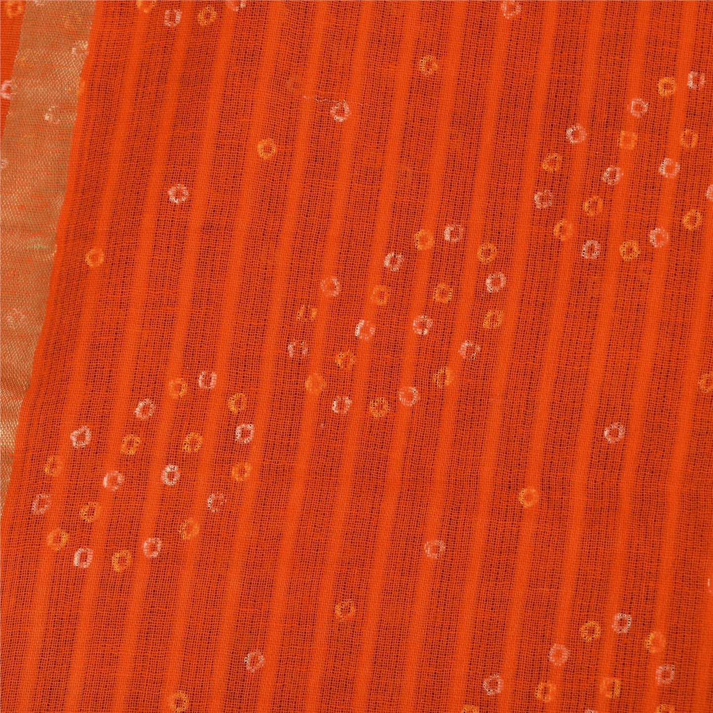 Sanskriti Vintage Sarees Purple/Orange Bandhani Painted Pure Cotton Sari Sustainable Fabric