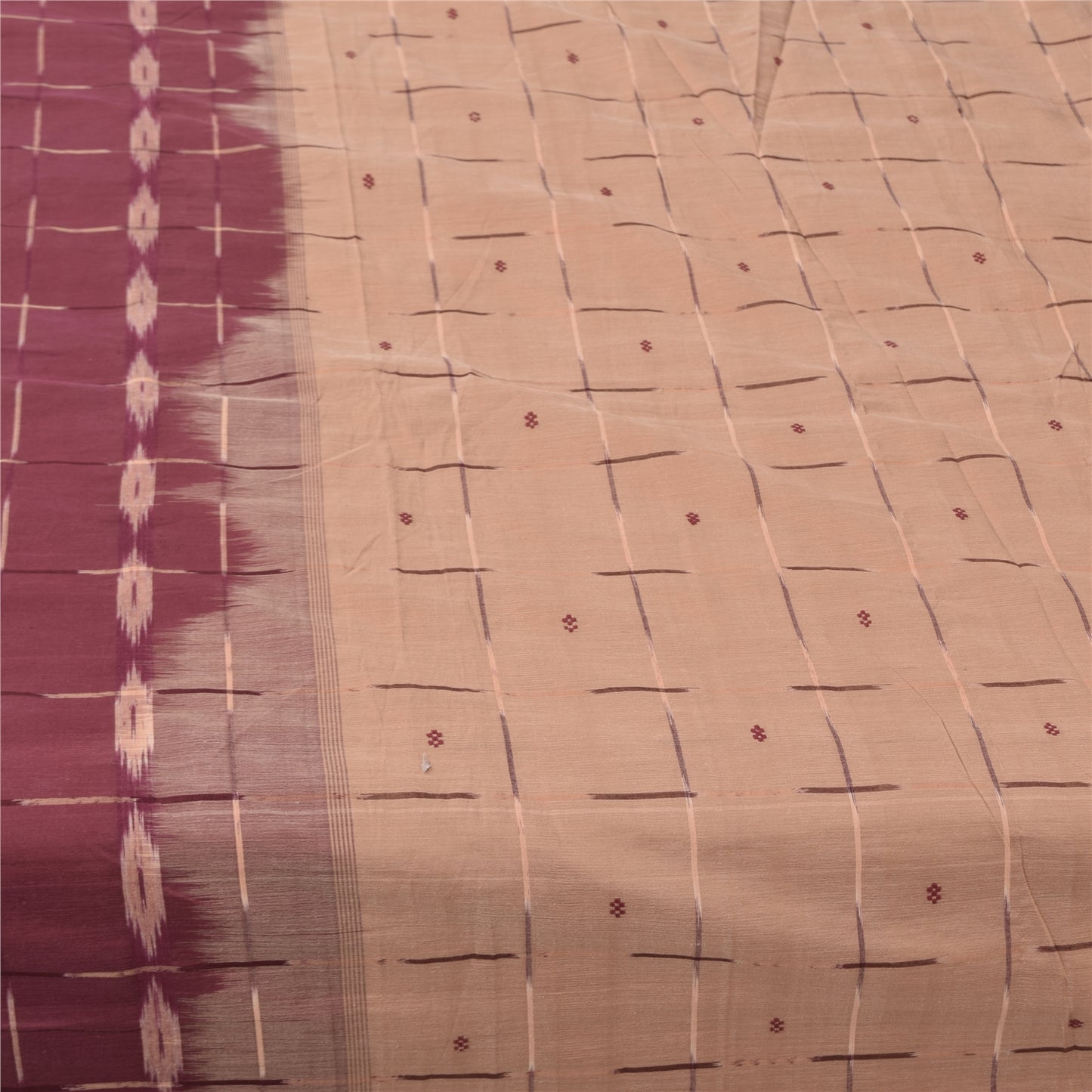 Sanskriti Vintage Sarees Peach Ikat Handwoven 100% Pure Cotton Sari 5+yd Sustainable Fabric