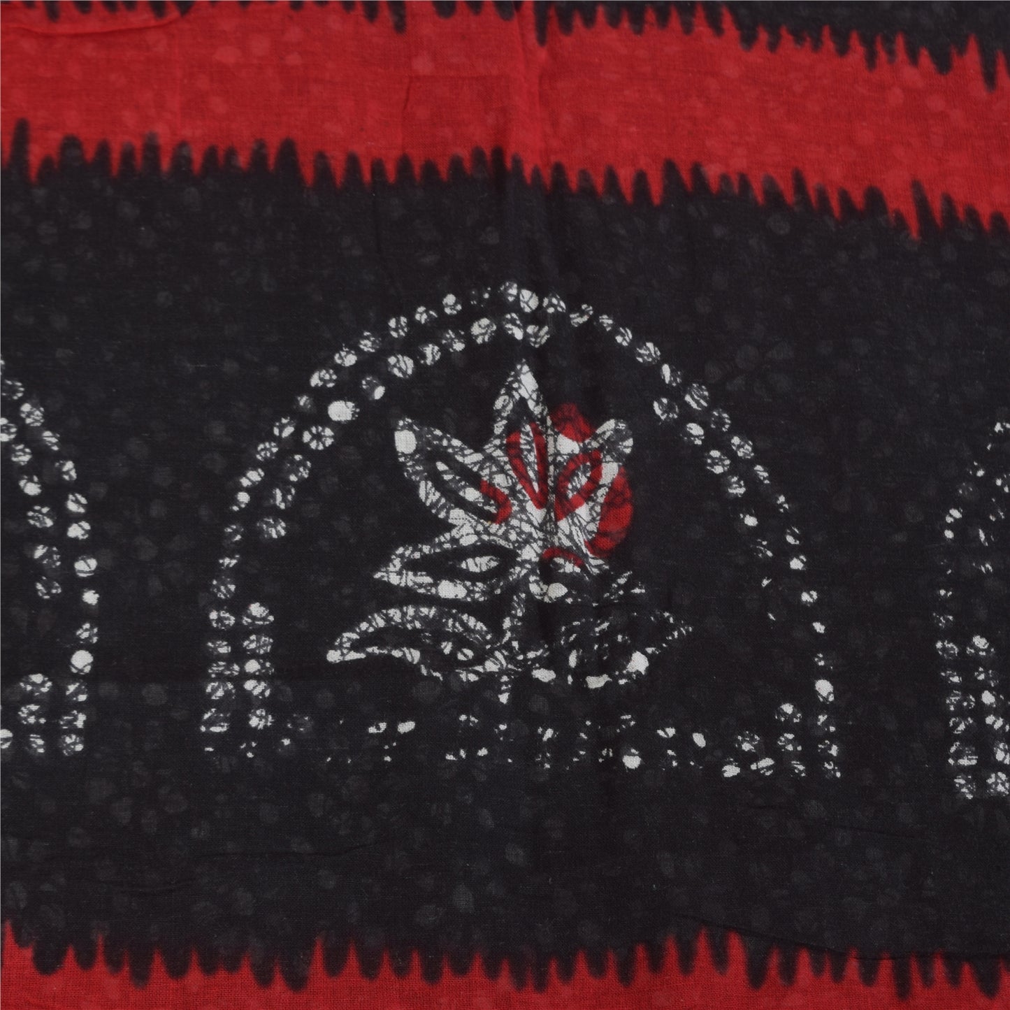 Sanskriti Vintage Sarees Black/Red Pure Cotton Batik Printed Sari 5+yd Sustainable Fabric