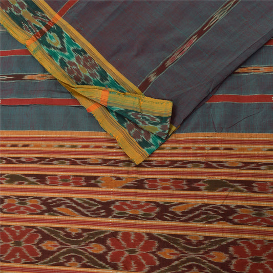 Sanskriti Vintage Sarees Ikat Handwoven Odisha 100% Pure Cotton Sari 5+yd Sustainable Fabric