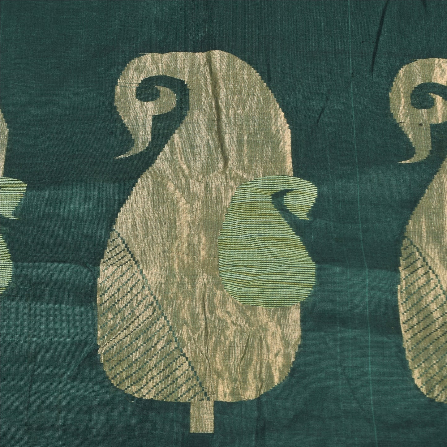 Sanskriti Vintage Sarees Teal Blue Woven Pure Cotton Paisley Sari 5+yd Sustainable Fabric