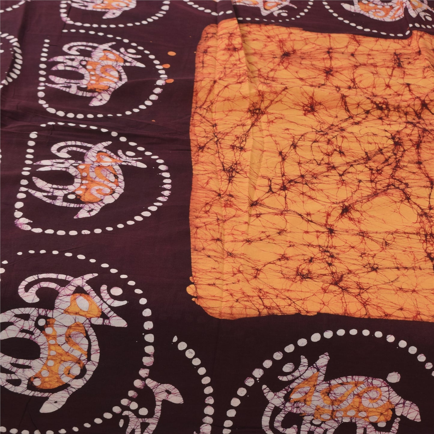 Sanskriti Vintage Sarees Peach/Purple Batik Work Pure Cotton Sari 5+yd Sustainable Fabric