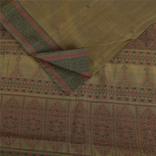 Sanskriti Vintage Sarees Heena-Green Woven Pure Cotton Sari 5+yd Craft Sustainable Fabric