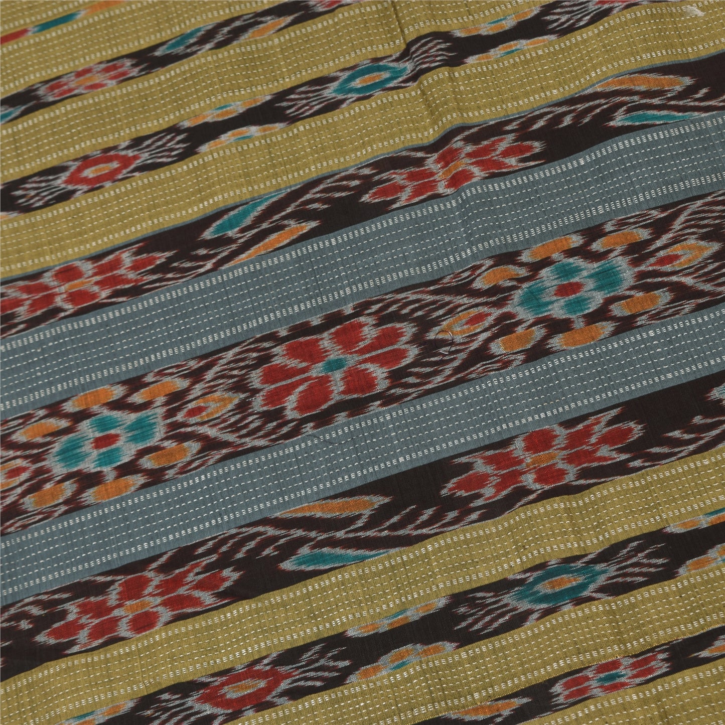 Sanskriti Vintage Sarees BrownIkat Handwoven Odisha Pure Cotton Sari 6+yd Sustainable Fabric