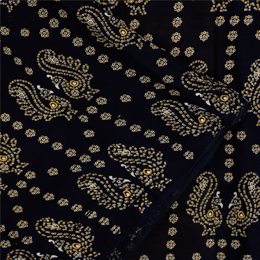 Sanskriti Vintage Sarees Yellow Hand Block Printed Pure Cotton Sari 6+yd Sustainable Fabric