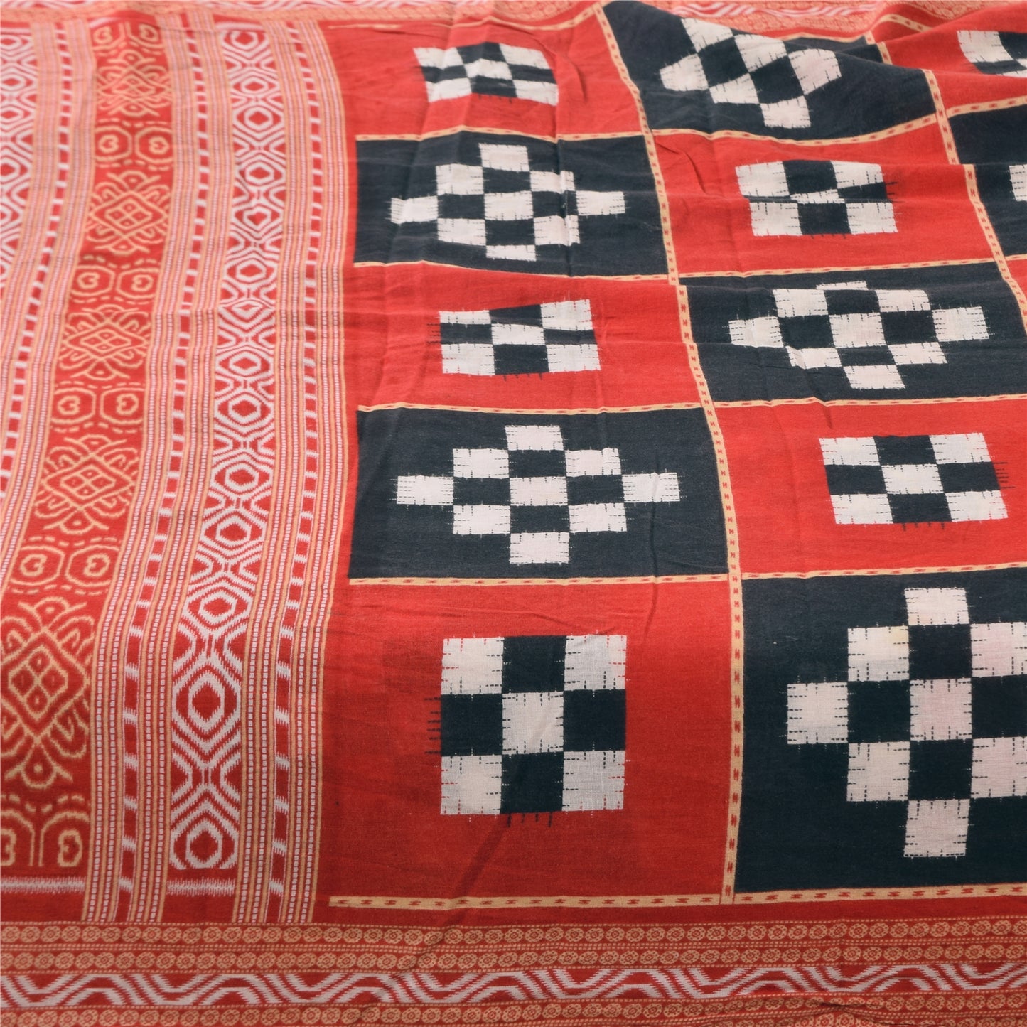 Санскритские винтажные сари Патан Патола с принтом из чистого хлопка Сари 5+ ярдов Ткань для рукоделия из экологически чистой ткани