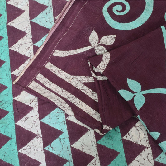 Sanskriti Vintage Sarees Purple Pure Cotton Batik Printed Sari 5+yd Craft Sustainable Fabric