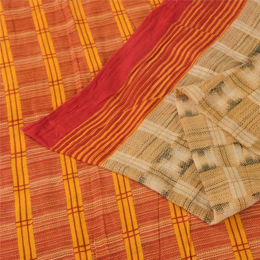 Sanskriti Vintage Sarees Beige 100% Pure Cotton Printed Sari 5+yd Craft Sustainable Fabric