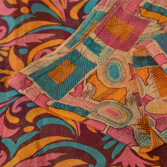 Sanskriti Vintage Sarees Multicolor Pure Cotton Printed Sari 6+yd Craft Sustainable Fabric