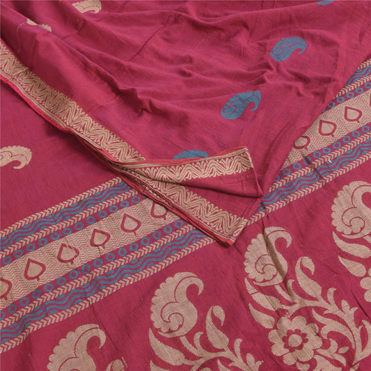 Sanskriti Vintage Sarees Pink Hand Woven Pure Cotton Sari 5+yd Craft Sustainable Fabric