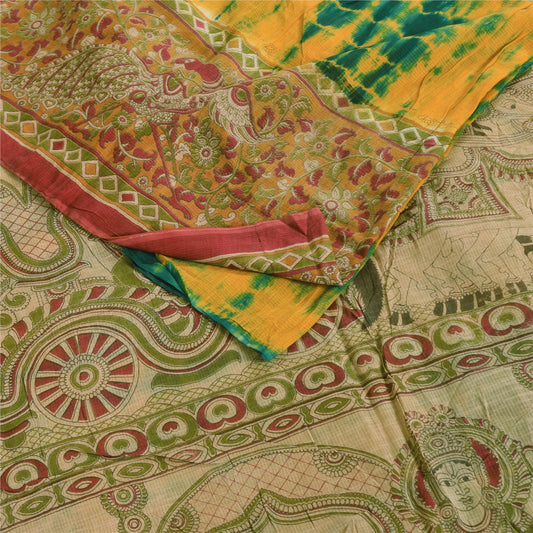 Sanskriti Vintage Sarees Pure Cotton Block Print Kalamkari/Tie-Dye Sari Sustainable Fabric