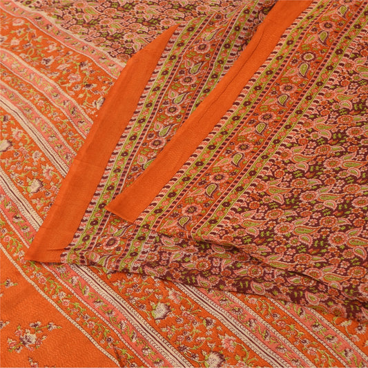 Sanskriti Vintage Sarees Dark Red Pure Cotton Printed Sari 5+yd Craft Sustainable Fabric