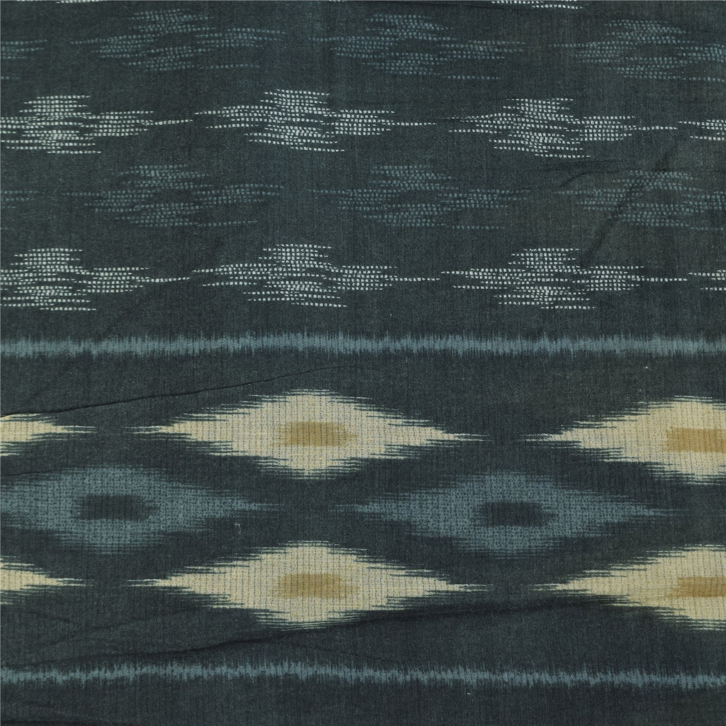 Sanskriti Vintage Sarees Black Pure Cotton Ikat Hand WovenSari 5+yd Craft Sustainable Fabric