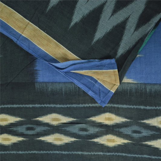 Санскритские винтажные сари, черное чистое хлопковое сари Ikat, ручная работа, 5+ ярдов, устойчивая ткань для рукоделия