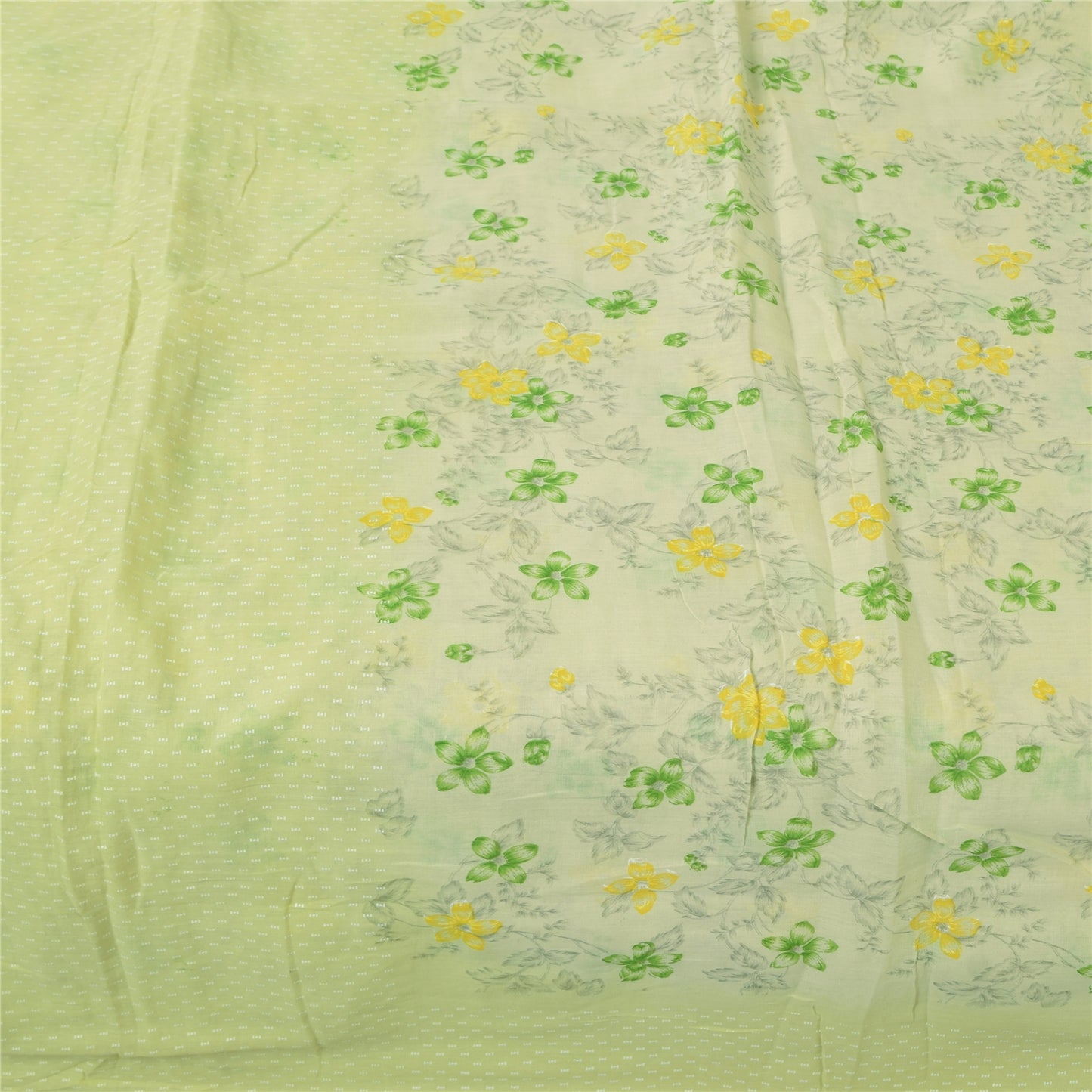 Sanskriti Vintage Sarees Pastel-Green Pure Cotton Printed Sari 5+yd Craft Sustainable Fabric