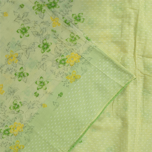 Sanskriti Vintage Sarees Pastel-Green Pure Cotton Printed Sari 5+yd Craft Sustainable Fabric