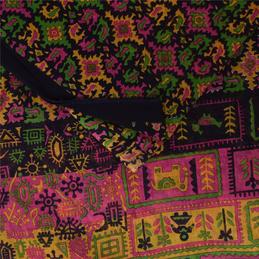 Sanskriti Vintage Sarees Indian Multi Pure Cotton Printed Sari 5+yd Craft Sustainable Fabric