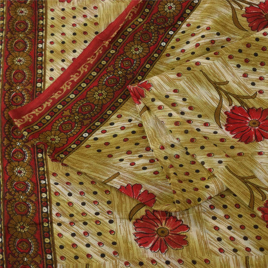 Sanskriti Vintage Sarees Indian Green Pure Cotton Printed Sari 5+yd Craft Sustainable Fabric