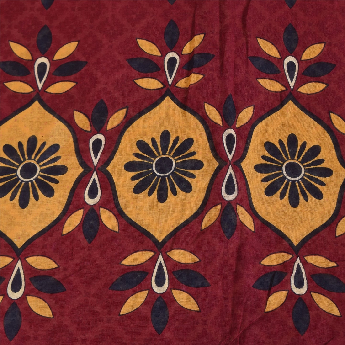 Sanskriti Vintage Sarees Indian Ivory Pure Cotton Printed Sari 5+yd Craft Sustainable Fabric