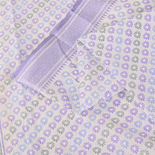 Sanskriti Vintage Sarees Indian White Pure Cotton Printed Sari 5+yd Craft Sustainable Fabric