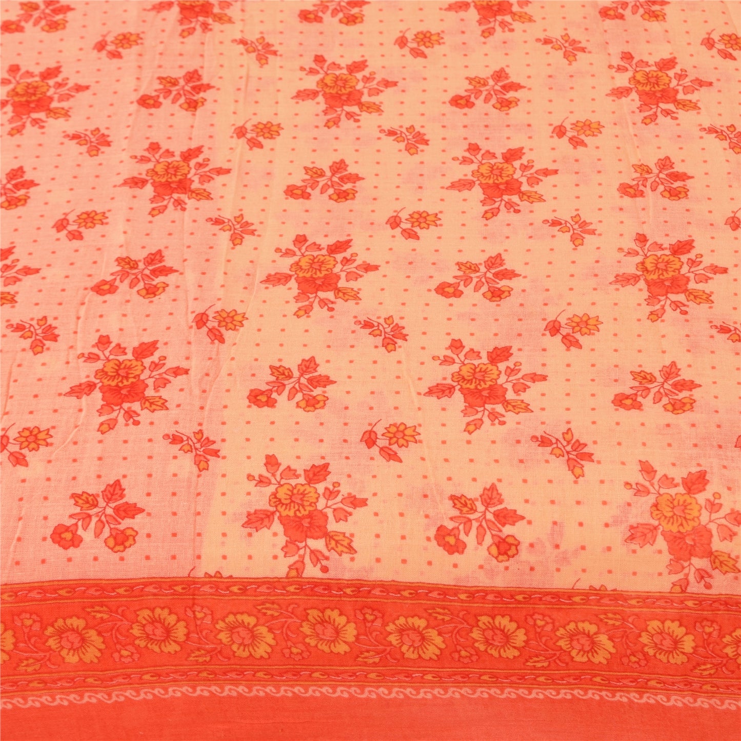 Sanskriti Vintage Sarees Peach 100% Pure Cotton Printed Sari 5+yd Craft Sustainable Fabric