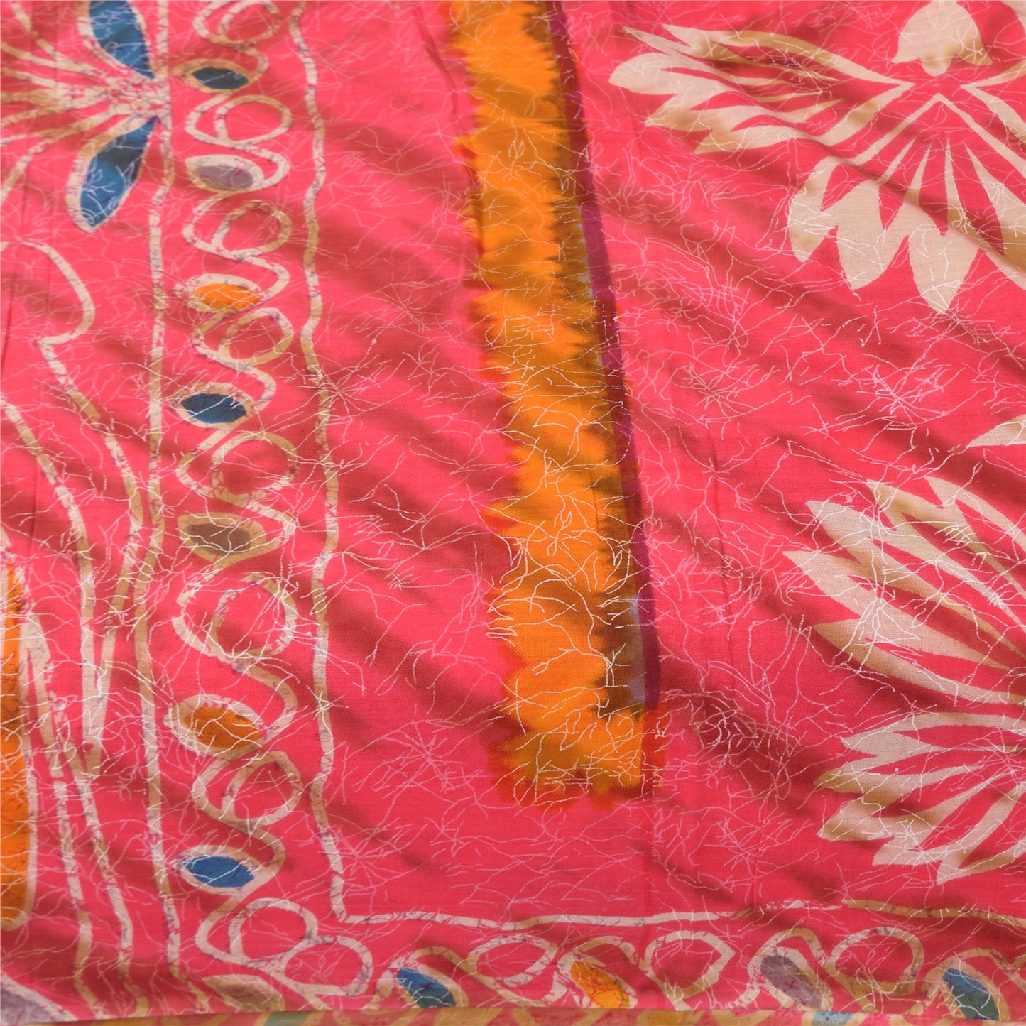 Sanskriti Vintage Sarees Pink Pure Cotton Batik Printed Sari 5+yd Craft Sustainable Fabric