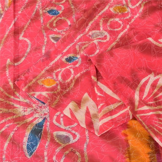 Sanskriti Vintage Sarees Pink Pure Cotton Batik Printed Sari 5+yd Craft Sustainable Fabric