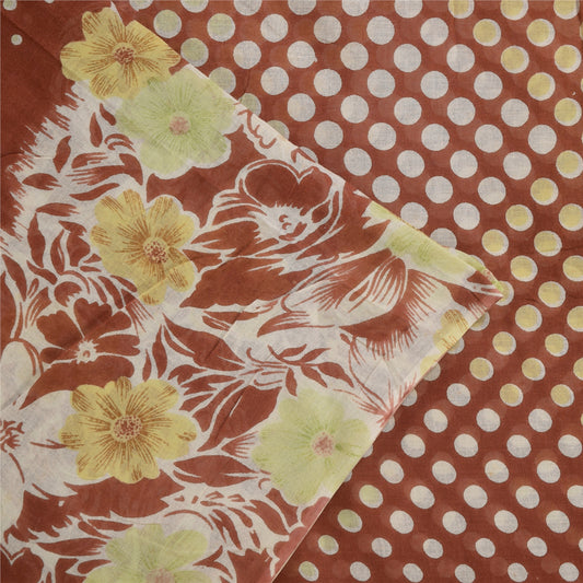 Sanskriti Vintage Sarees Indian Brown Pure Cotton Printed Sari 5+yd Craft Sustainable Fabric