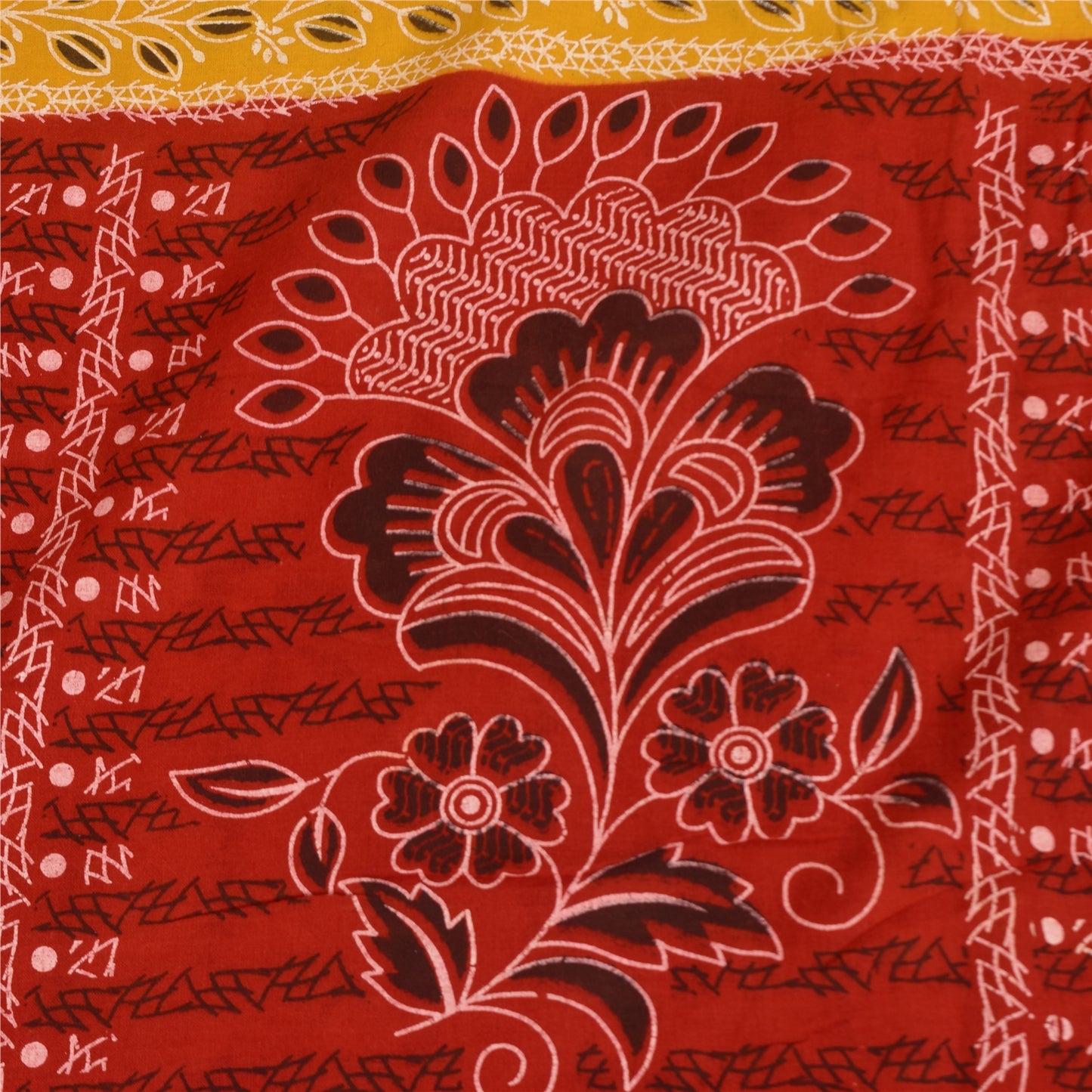 Санскритские винтажные сари желтое/красное чистое хлопковое набивное сари 5+ ярдов ткань для рукоделия из экологически чистой ткани