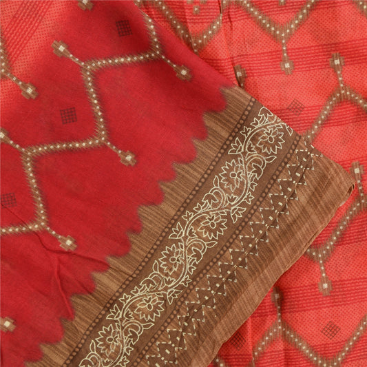 Санскритские винтажные сари индийское коралловое чистое хлопковое сари с принтом 5+ ярдов ткань для рукоделия из экологически чистой ткани