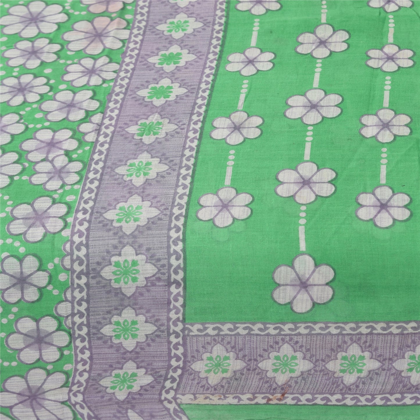 Санскритские винтажные сари индийское зеленое чистое хлопковое сари с принтом 5+ ярдов ткань для рукоделия из экологически чистой ткани