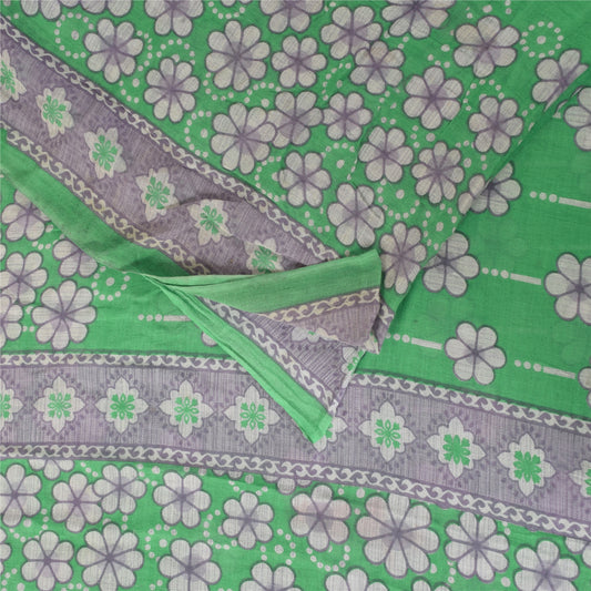 Sanskriti Vintage Sarees Indian Green Pure Cotton Printed Sari 5+yd Craft Sustainable Fabric