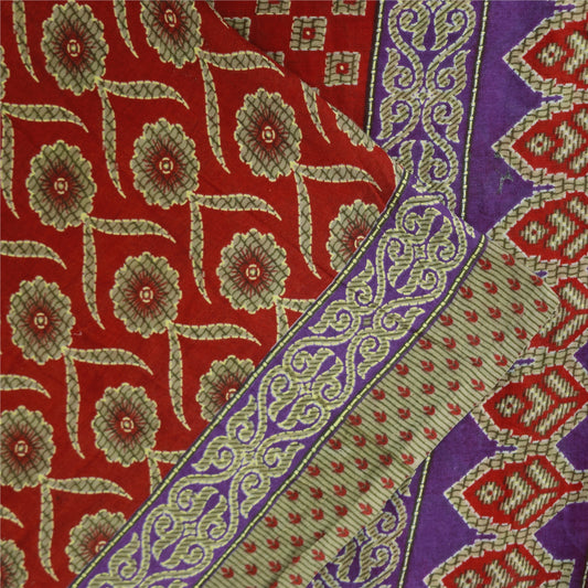 Санскритские винтажные сари индийское красное чистое хлопковое сари с принтом 5+ ярдов ремесленная устойчивая ткань