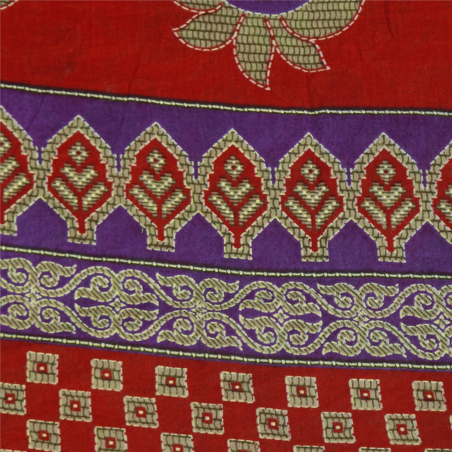 Sanskriti Vintage Sarees Indian Red Pure Cotton Printed Sari 5+yd Craft Sustainable Fabric