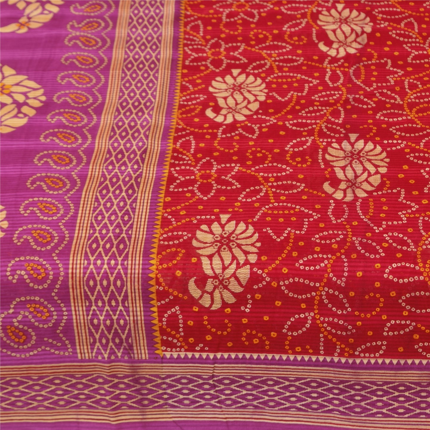 Sanskriti Vintage Sarees Indian Red Pure Cotton Printed Sari 5+yd Craft Sustainable Fabric
