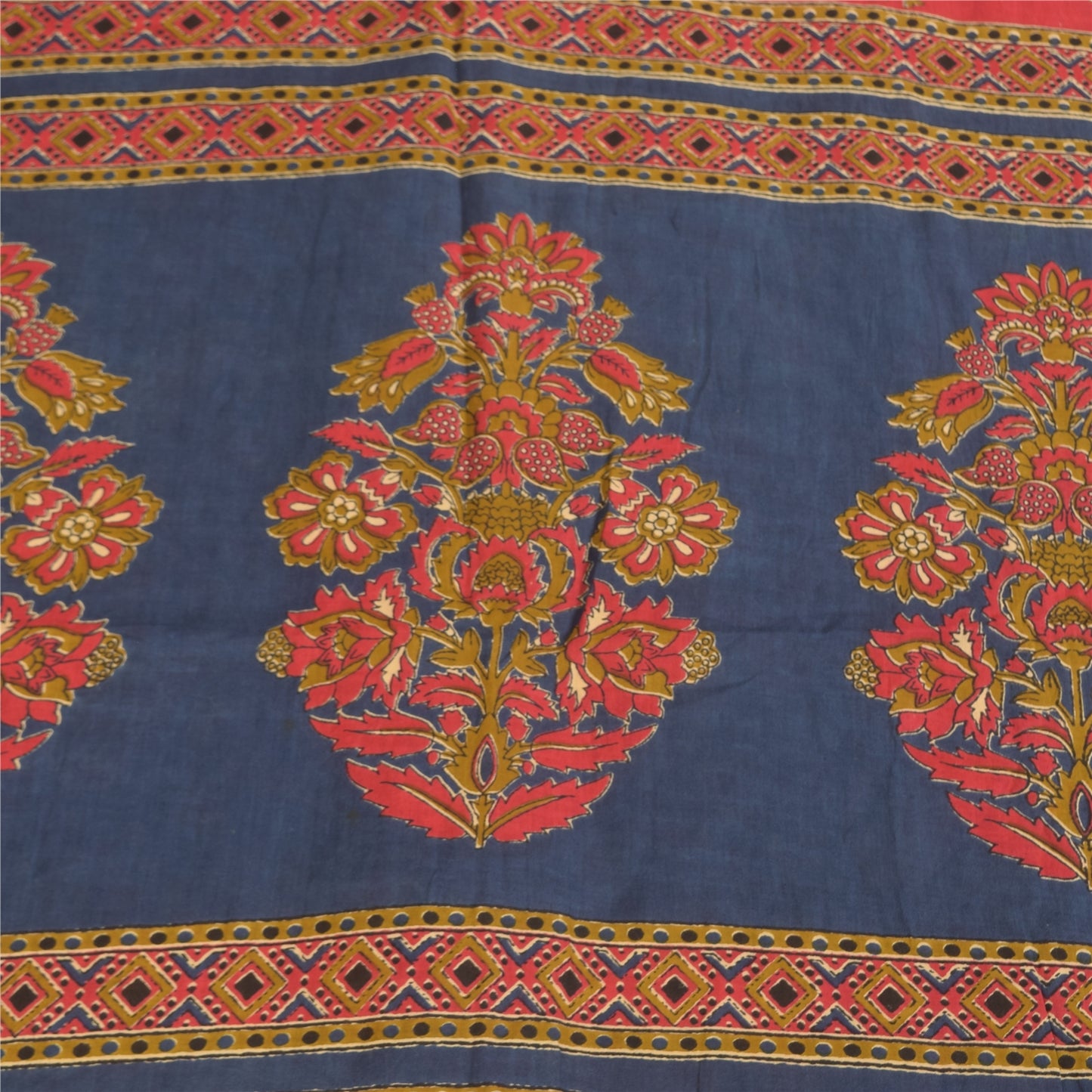 Sanskriti Vintage Sarees Indian Blue Pure Cotton Printed Sari 5+yd Craft Sustainable Fabric