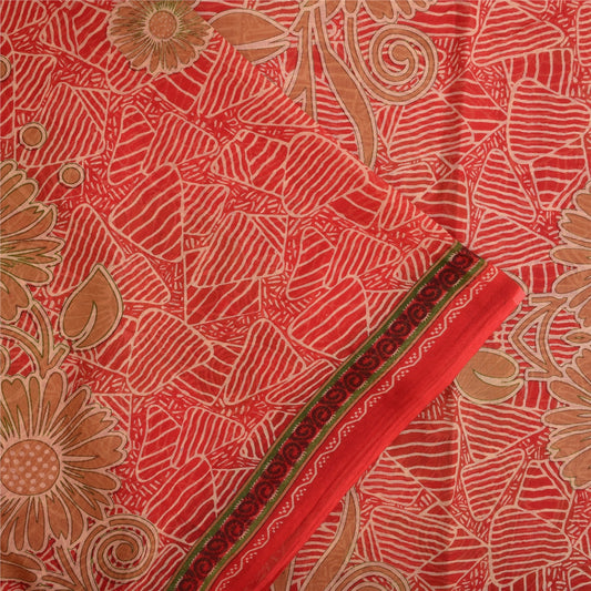 Санскритские винтажные сари индийское красное чистое хлопковое сари с принтом 5+ ярдов ремесленная устойчивая ткань