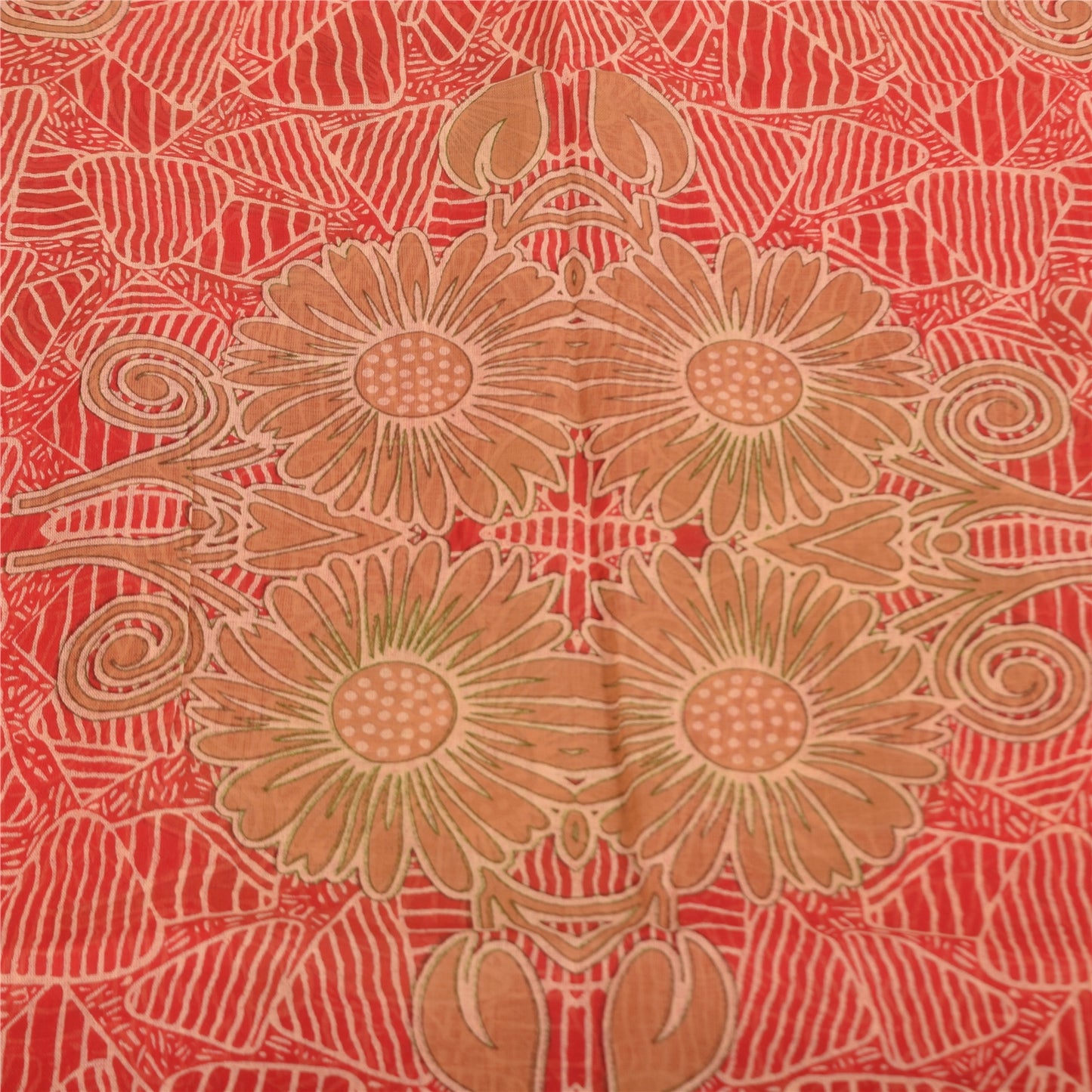 Sanskriti Vintage Sarees Indian Red Pure Cotton Printed Sari 5+yd Craft Sustainable Fabric