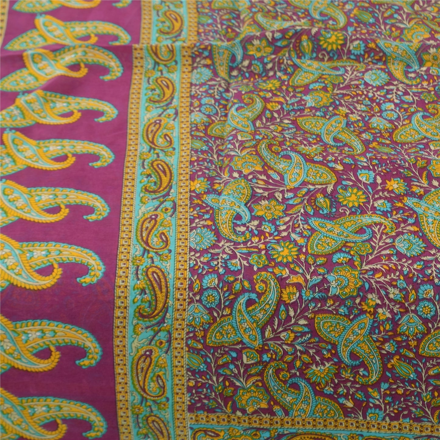 Sanskriti Vintage Sarees Indian Purple Pure Cotton Print Sari 5+yd Craft Sustainable Fabric