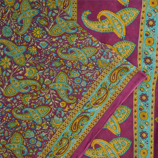 Sanskriti Vintage Sarees Indian Purple Pure Cotton Print Sari 5+yd Craft Sustainable Fabric