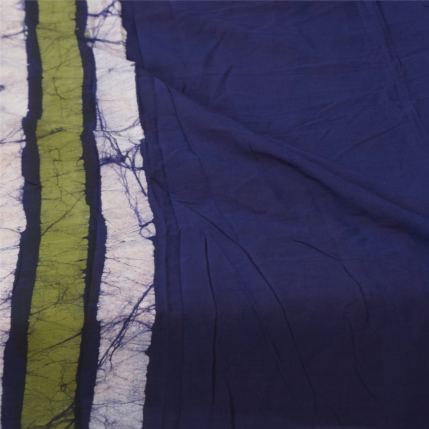 Sanskriti Vintage Sarier Blå & Gule Sari i Ren Bomuld, Batikarbejde, 5+ yards Bæredygtigt Stof