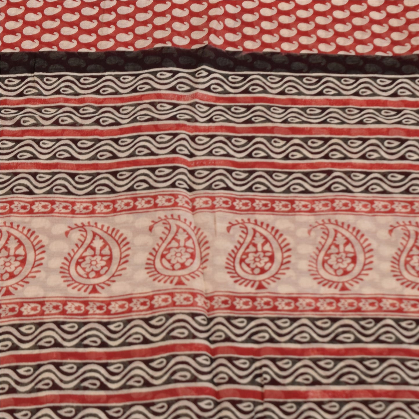 Sanskriti Vintage Sarees Red Pure Chanderi Cotton Hand Block Printed Sari Sustainable Fabric