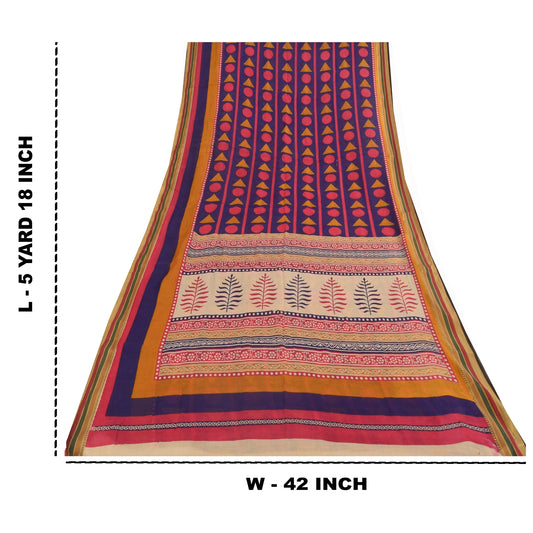 Sanskriti Vintage Sarees Purple 100% Pure Cotton Printed Sari 5+yd Craft Fabric