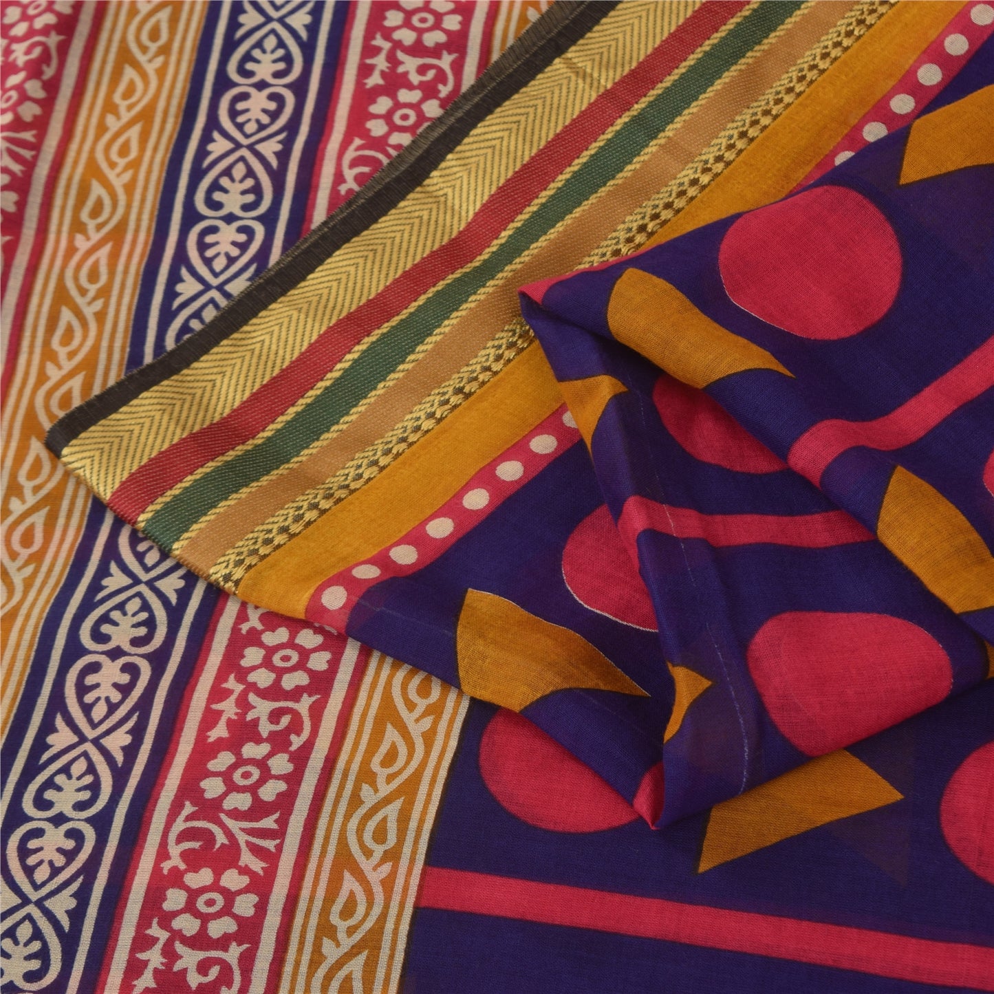 Sanskriti Vintage Sarees Purple 100% Pure Cotton Printed Sari 5+yd Craft Fabric