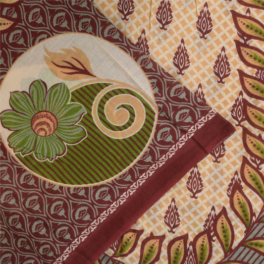 Sanskriti Vintage Sarees Indian Peach Pure Cotton Printed Sari 5+yd Craft Sustainable Fabric