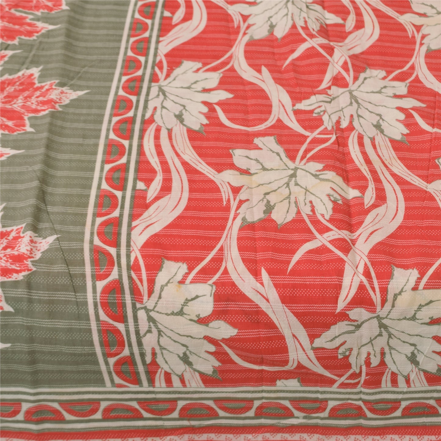 Sanskriti Vintage Sarees Indian Red Pure Cotton Printed Sari 5+yd Craft Sustainable Fabric